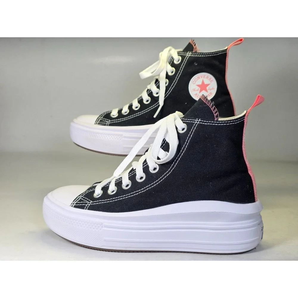 Converse All Star Kids Sneakers Size‎ 4 Black White Pink Platform Shoes 271716C